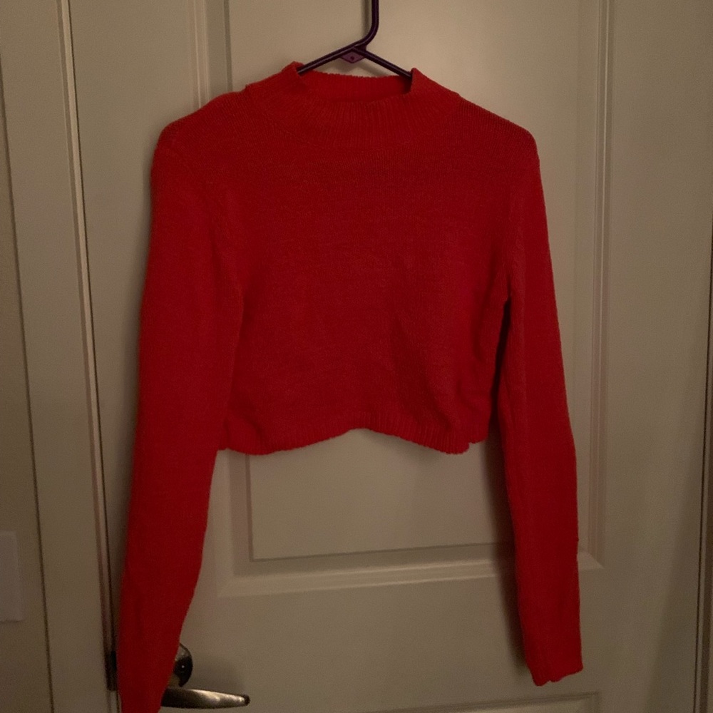 orange cropped turtleneck sweater